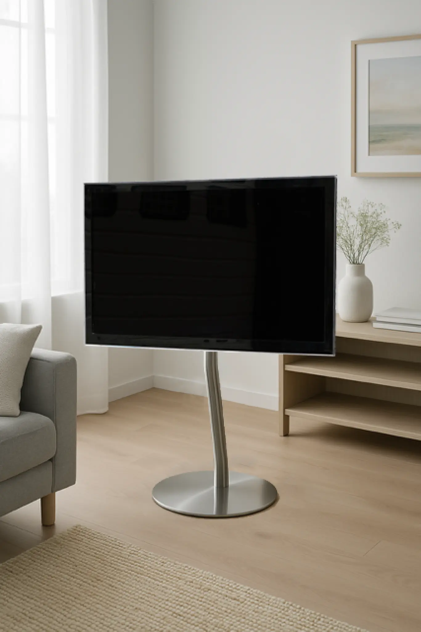 Sinox StandView TV gulvstand, vinklet med drejbar top. 26"-65". Alu finish Sinox StandView TV gulvstand, vinklet med drejbar top. 26"-65". Alu finish