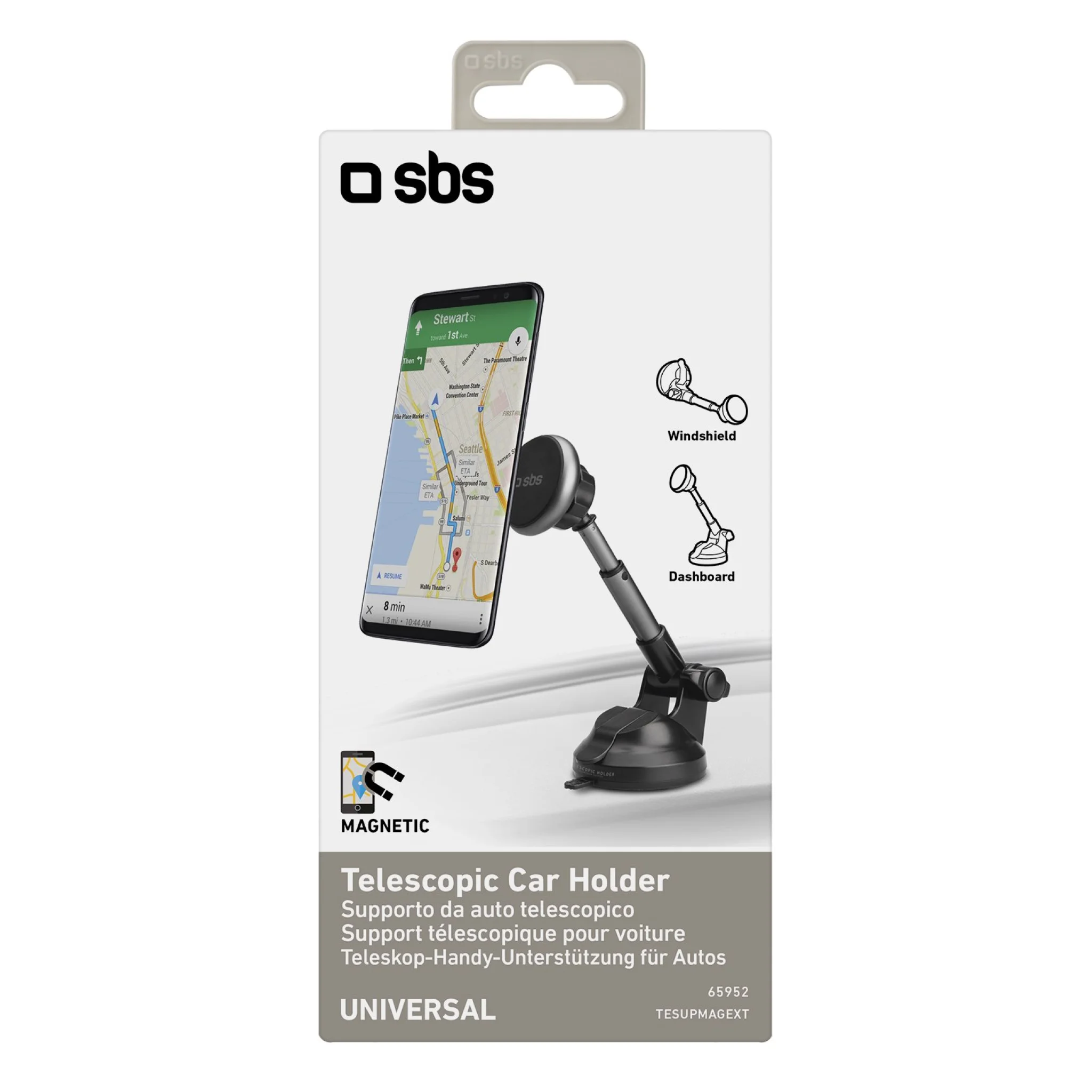 SBS mobilholder med teleskopisk arm til biler