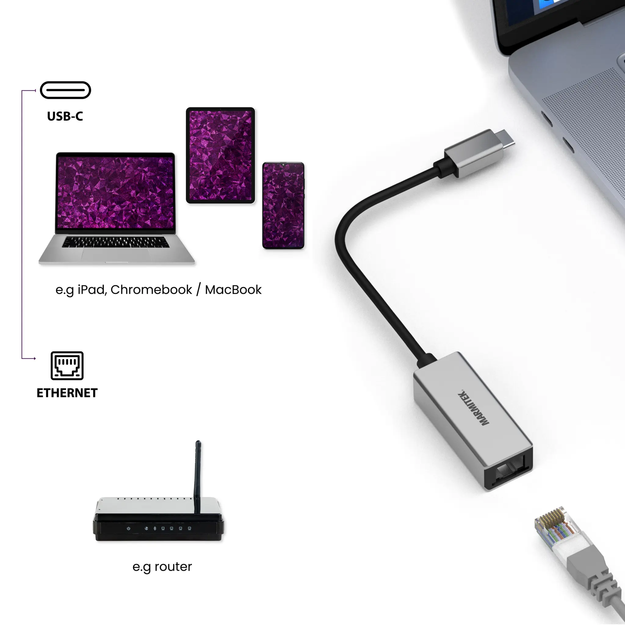 Marmitek USB-C til Ethernet adapter. 0,15m