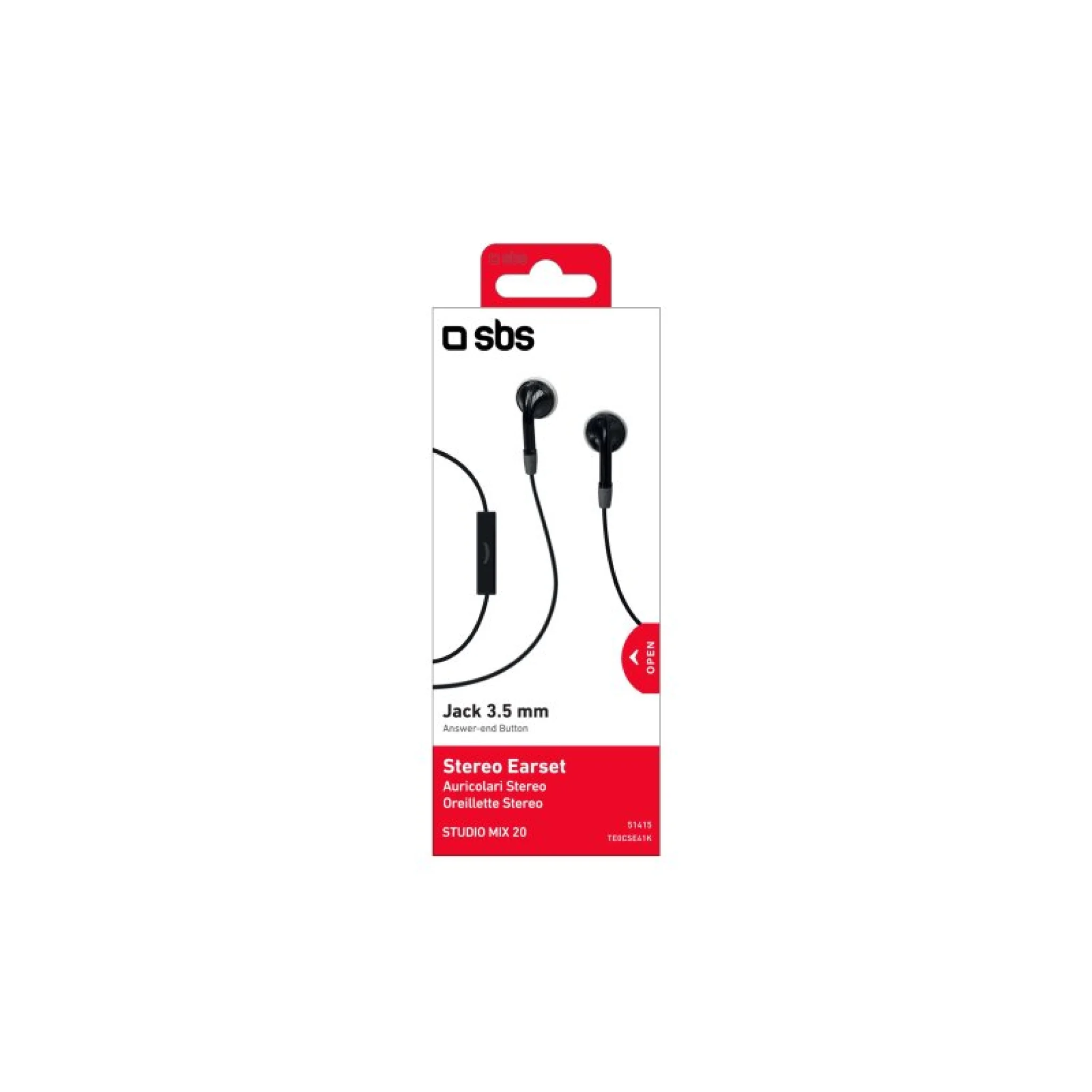 SBS Earset wired stereo Duo, jack 3,5 mm med mikrofon og svarknap. Sort
