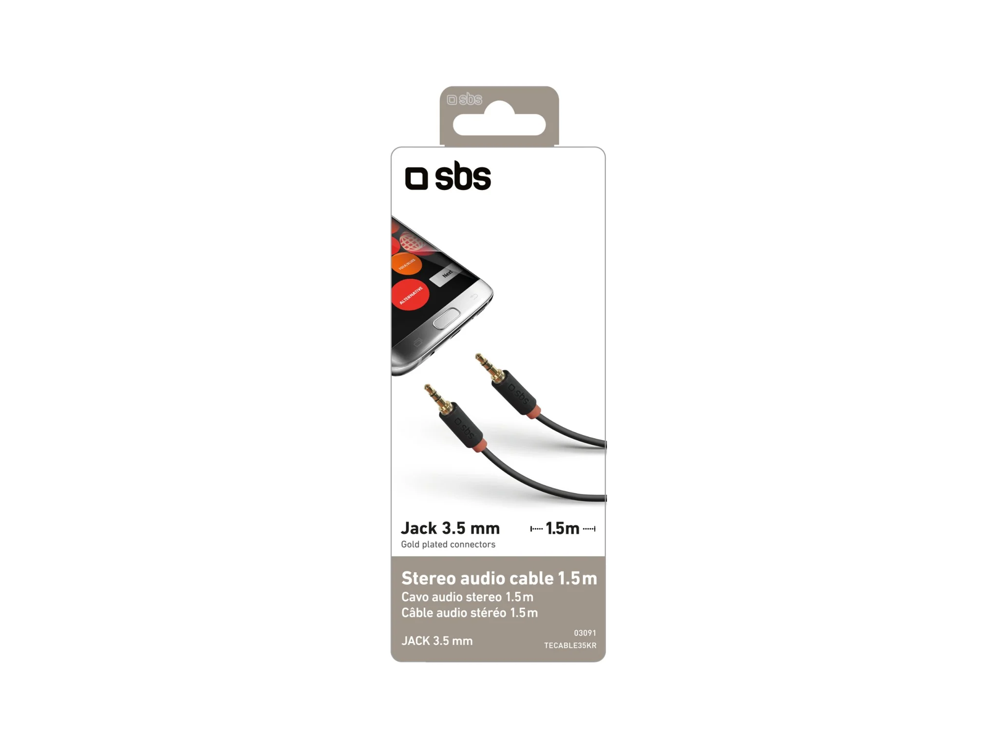 SBS mini jack kabel. 1,5m. Sort