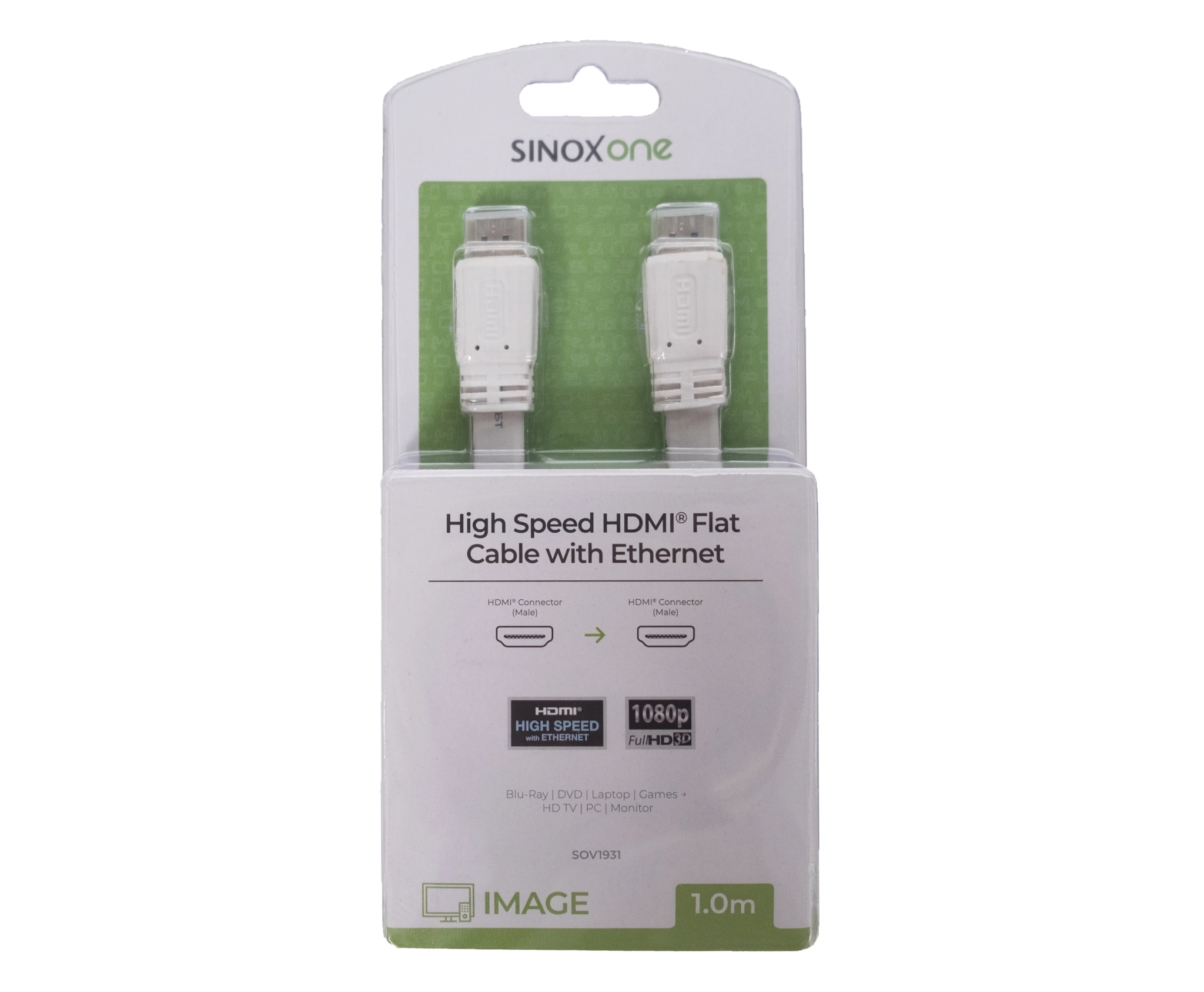 Sinox One HDMI™ Flat slim kabel. 1m. Hvid