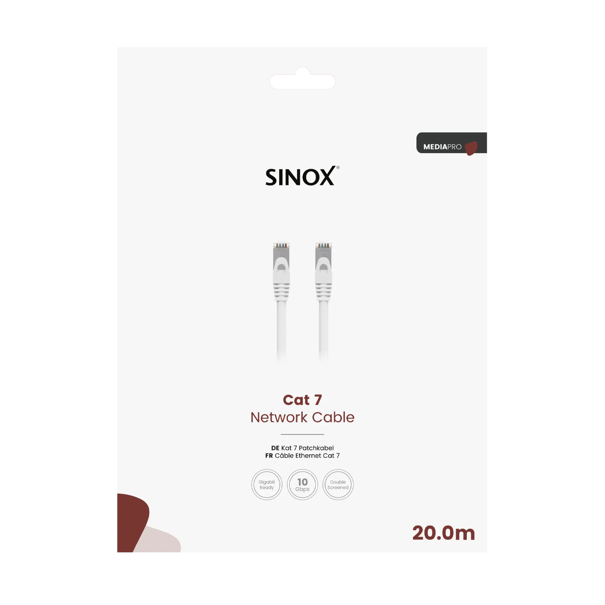 Sinox PRO S-FTP Cat7 netværkskabel. 20m. Hvid