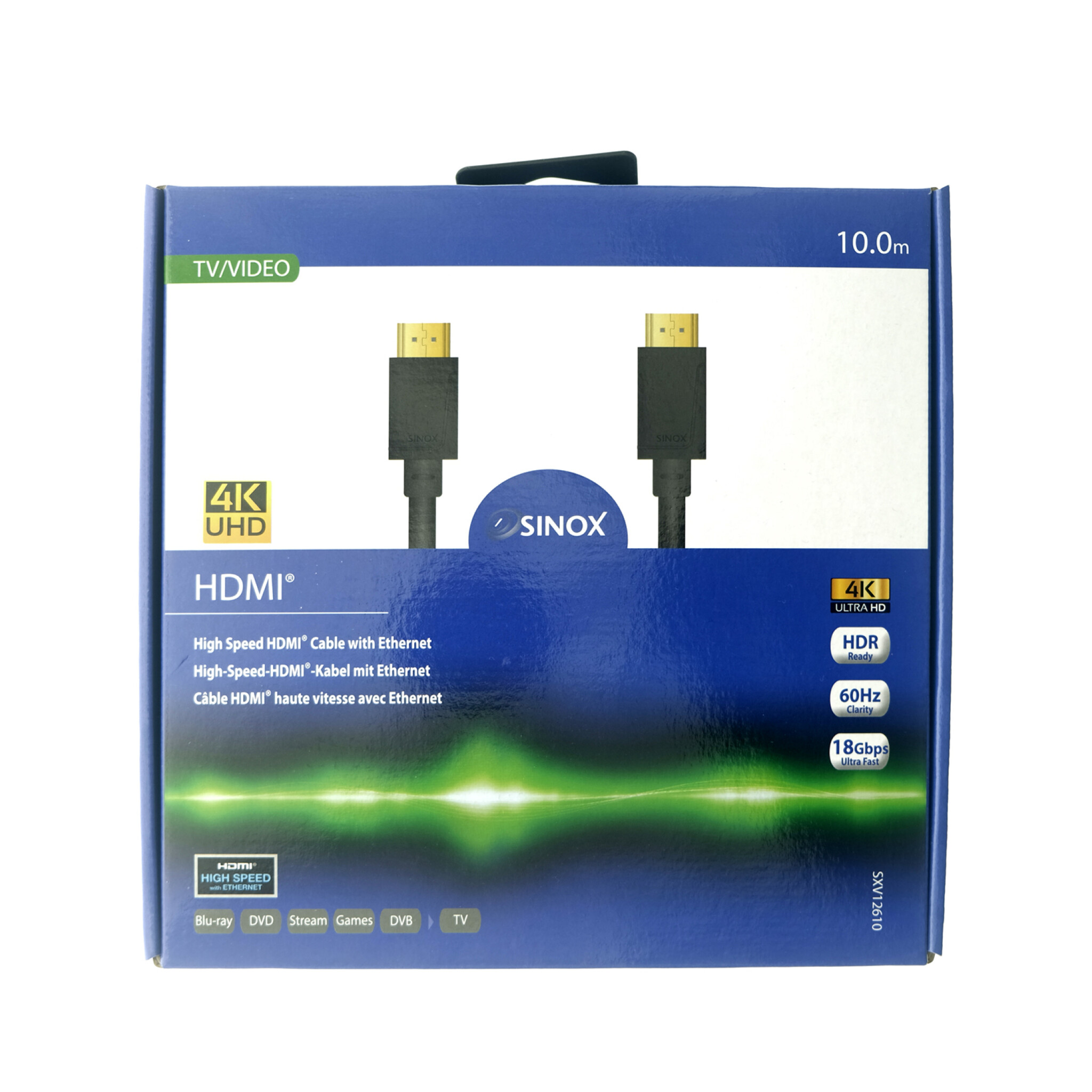 Sinox HDMI™ kabel 4K60Hz+E. 10m. Sort