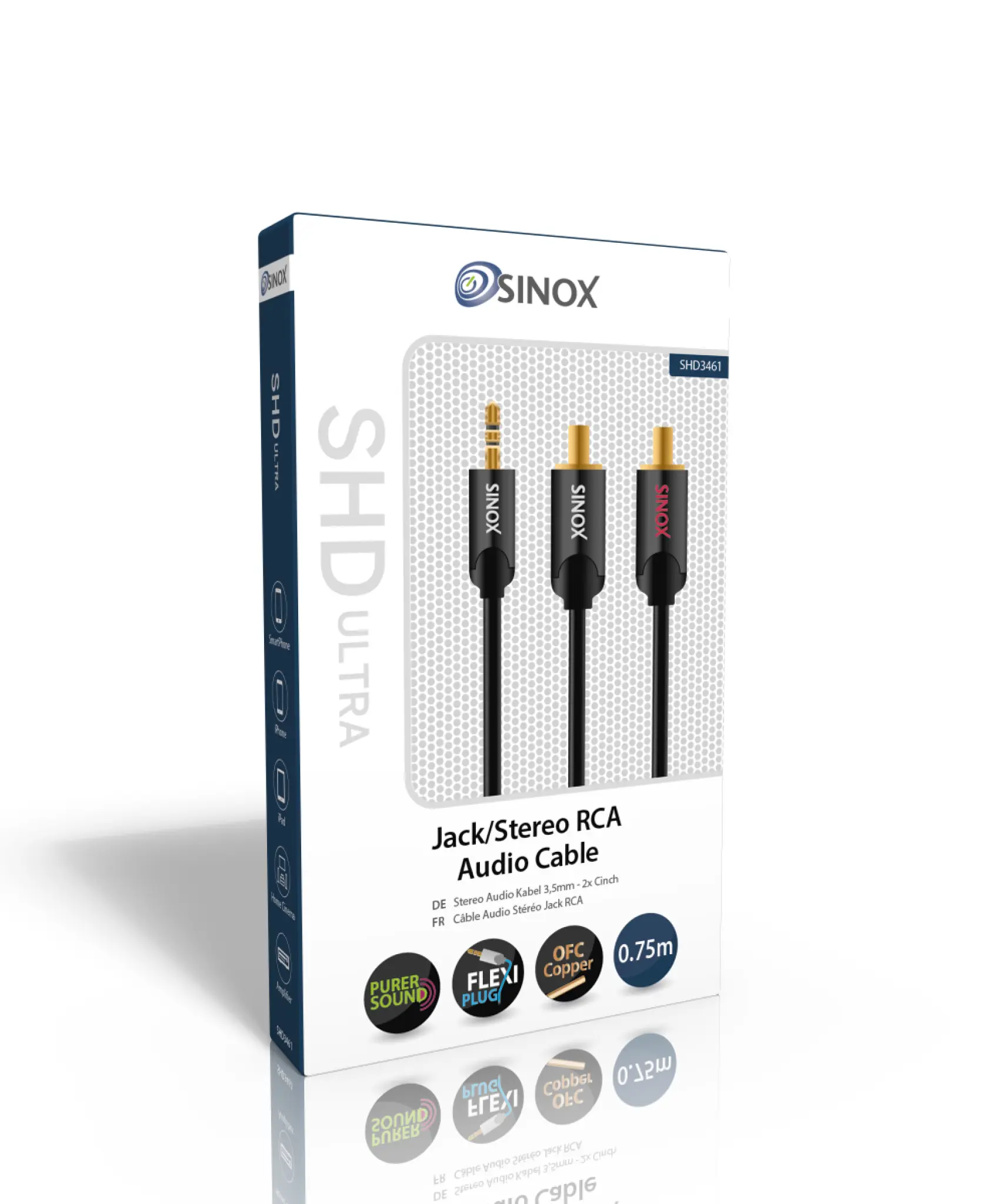Sinox SHD mini jack til phono kabel. 0,75m. Sort