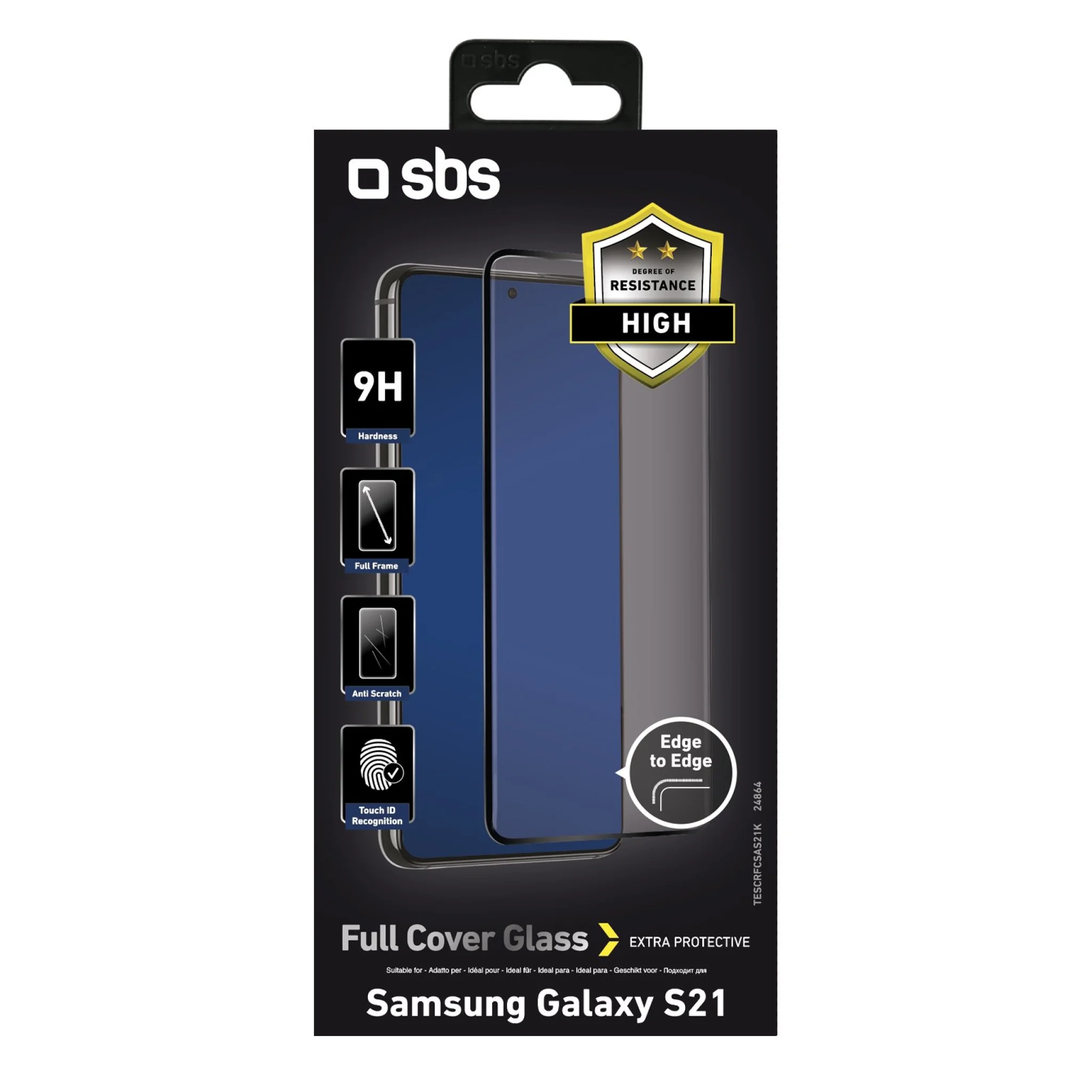 SBS beskyttelsesglas til Samsung Galaxy S21®. Sorte kanter