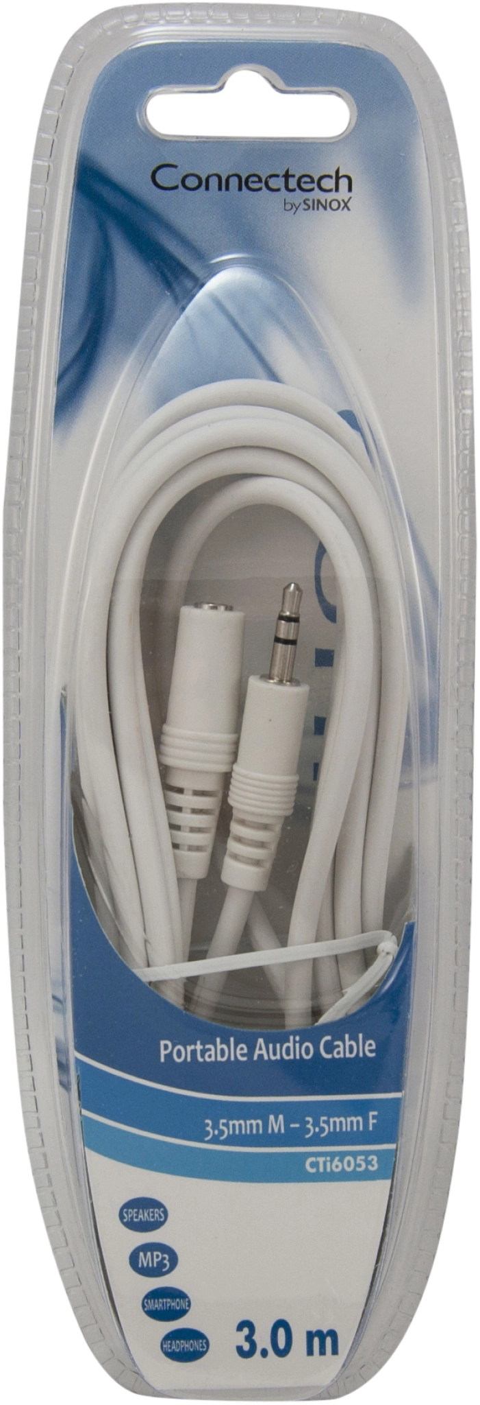 Connectech 3,5mm mini jack forlængerkabel. 3m. Hvid