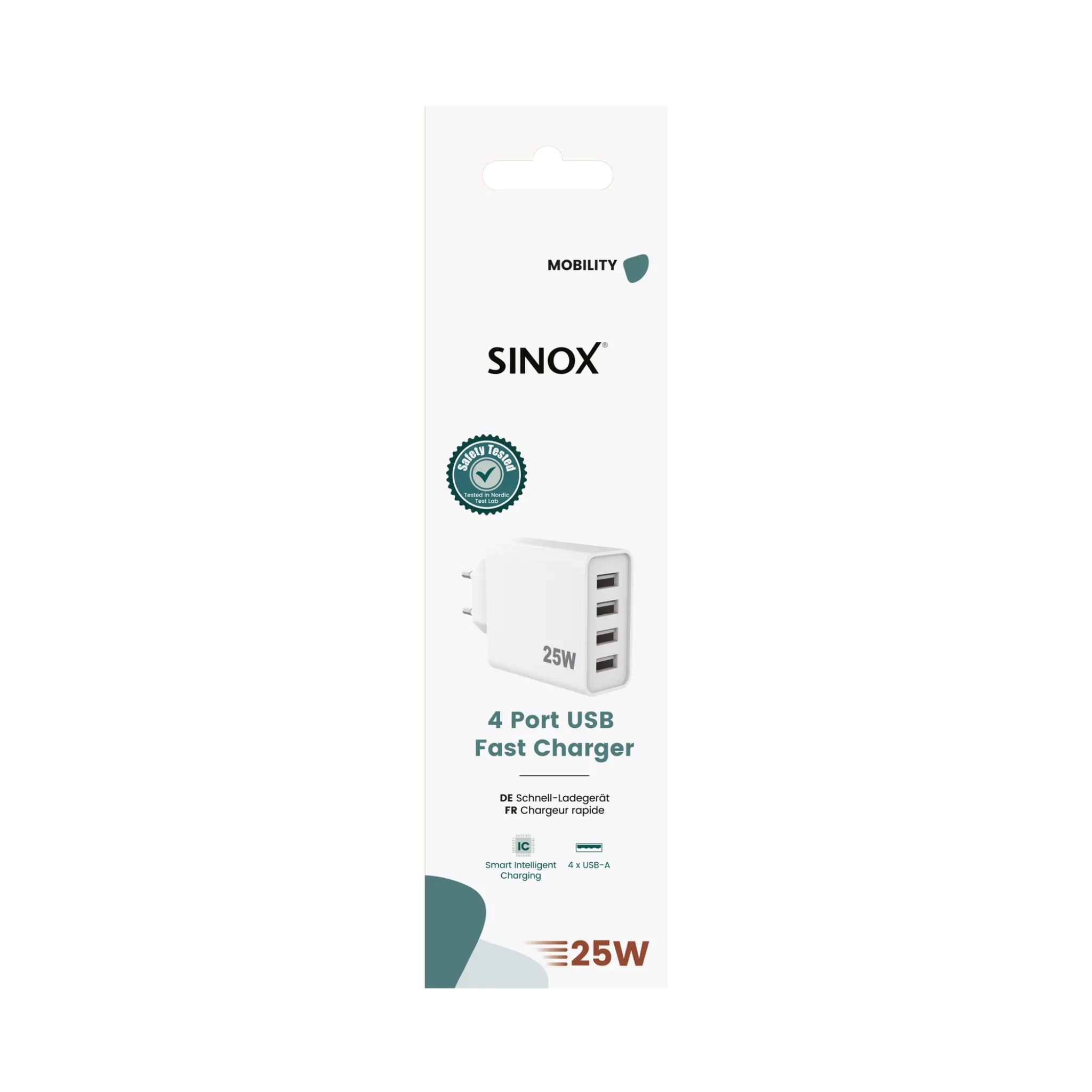 Sinox 230V 4xUSB-A oplader 25W. Hvid