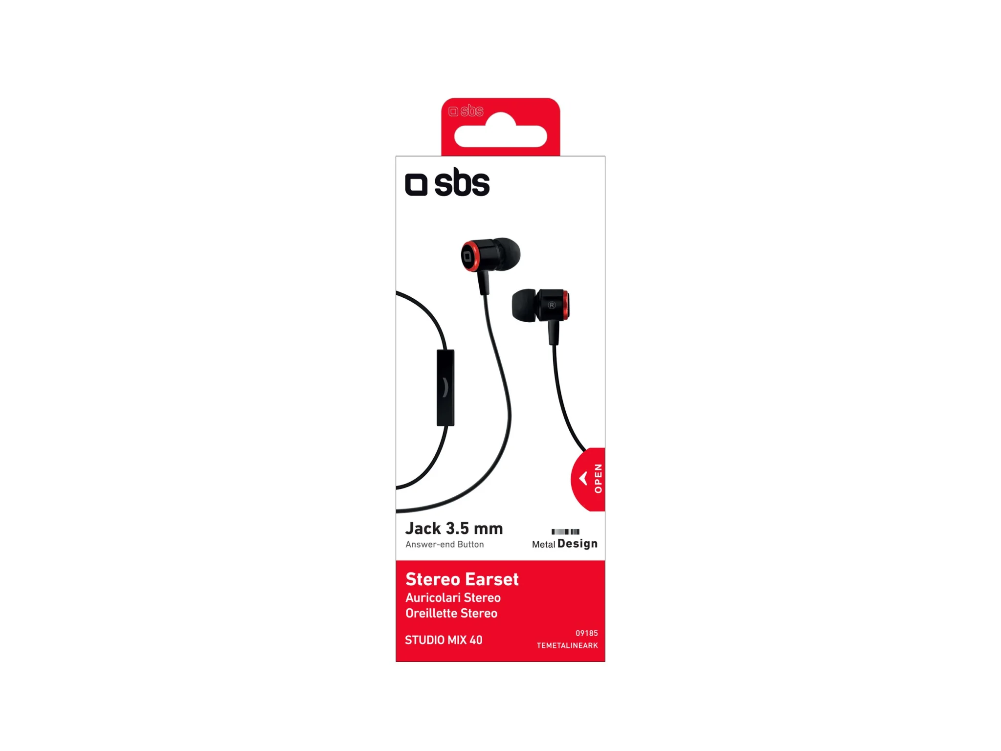 SBS in-ear stereo høretelefoner Studio Mix 40. Sort/rød