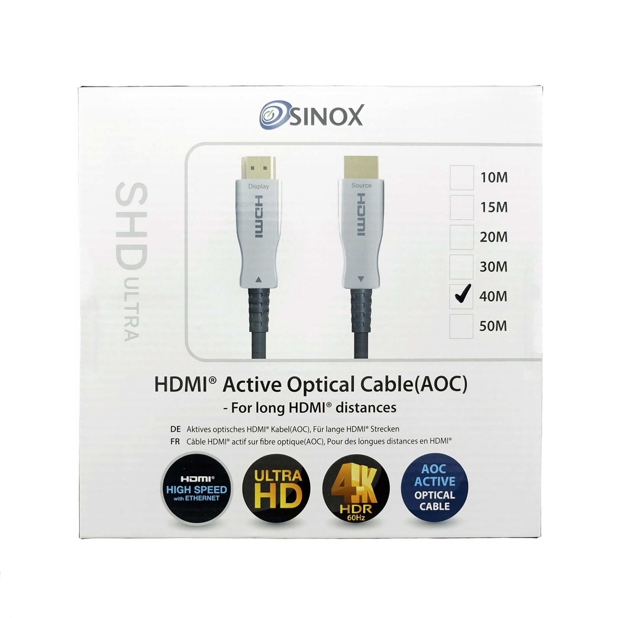 Sinox SHD HDMI™ Optisk kabel 4K60Hz+E. 40m. Sort