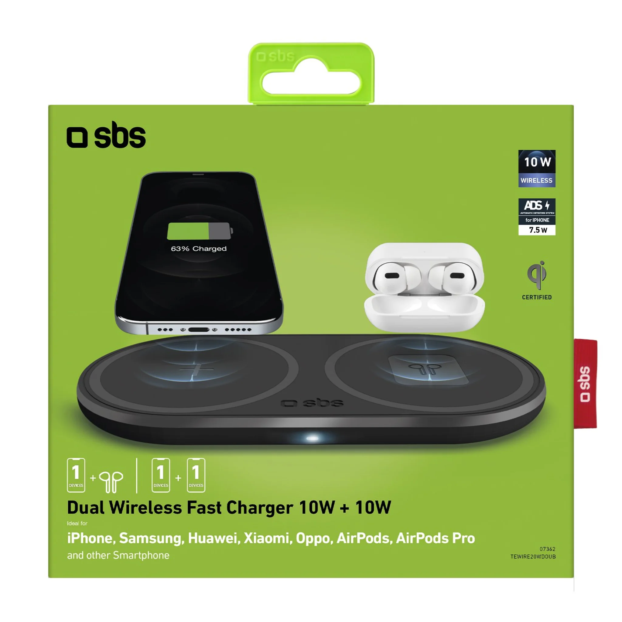 SBS dobbelt trådløs 10W+10W Qi opladerplade. Sort SBS dobbelt trådløs 10W+10W Qi opladerplade. Sort