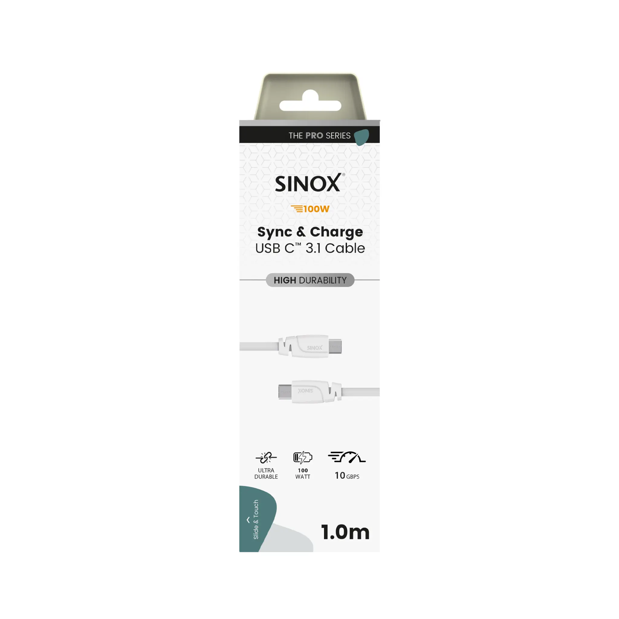 Sinox PRO USB C 3.2 Gen 2 kabel. 1m. Hvid