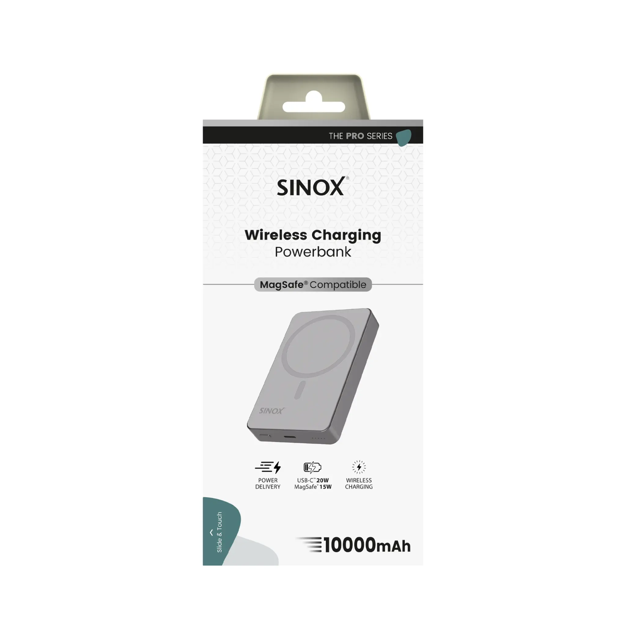 Sinox PRO trådløs Power Bank 10000 mAh. Grå