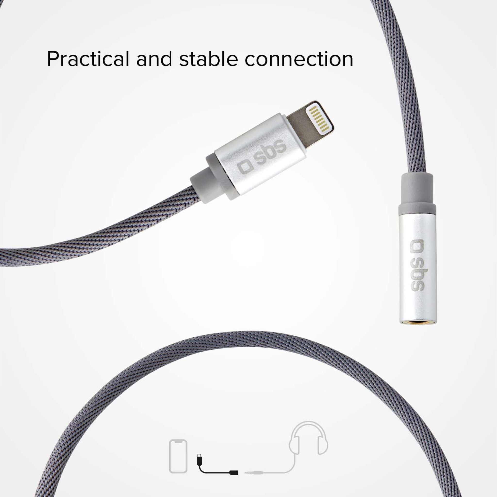 SBS Lightning til mini jack MFI adapter. Hvid