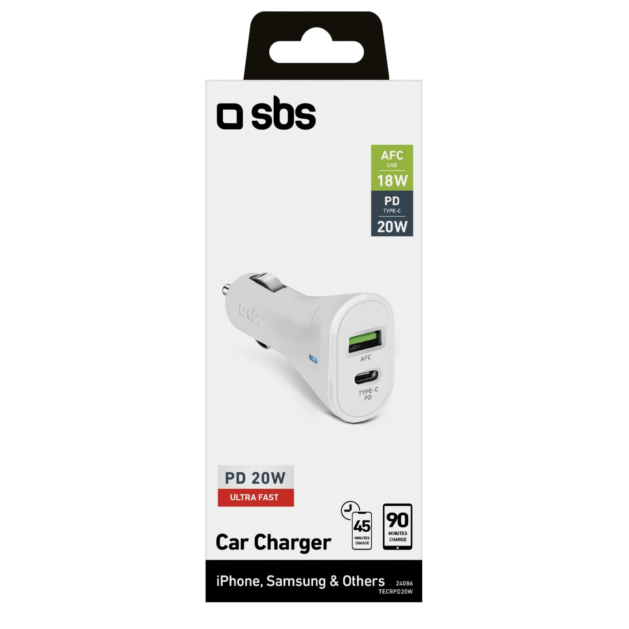 SBS 20W biloplader. Hvid