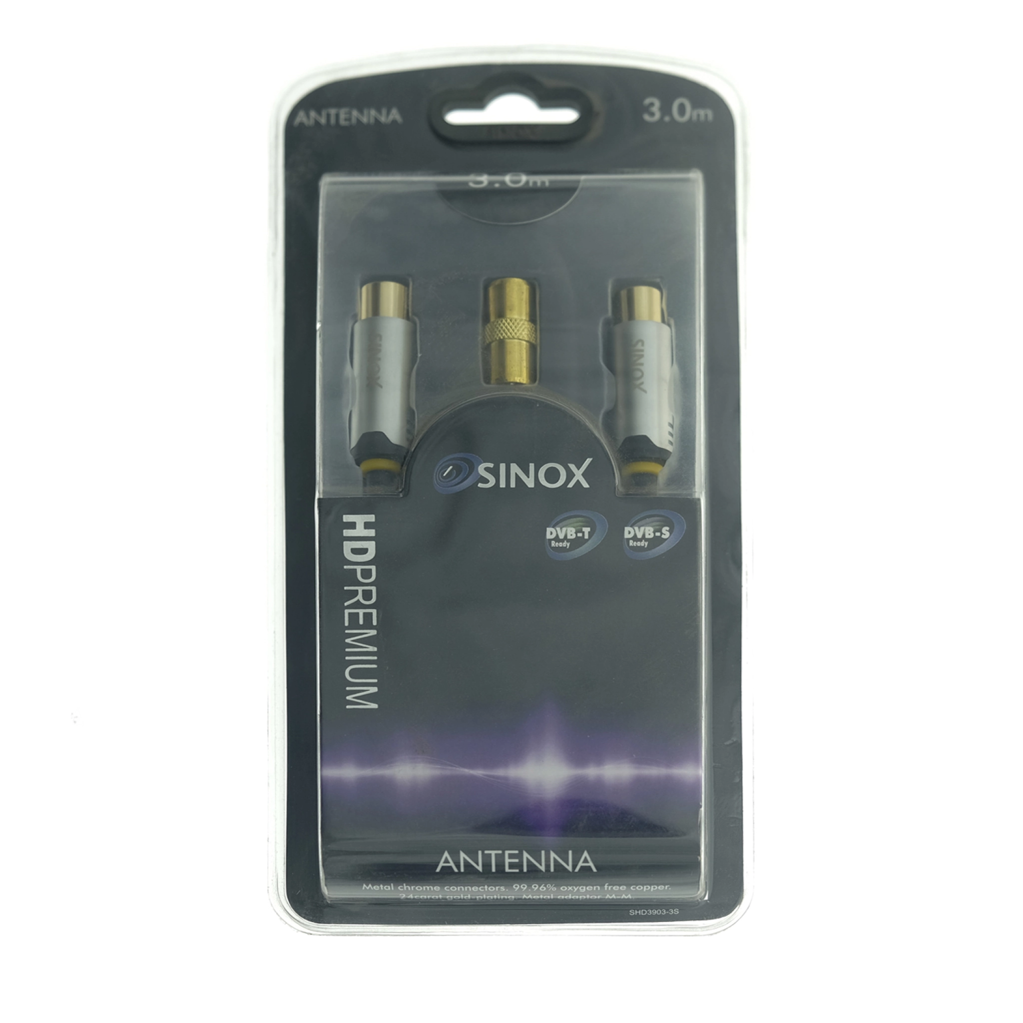 Sinox SHD antennekabel. 3m. Sort