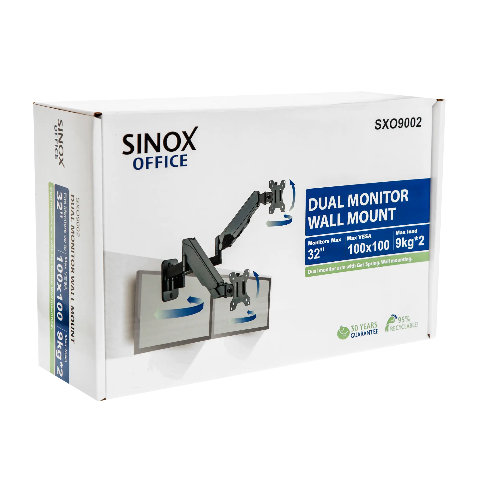Sinox Office dobbelt skærm vægbeslag med gasspring. Op til 32". Sort Sinox Office dobbelt skærm vægbeslag med gasspring. Op til 32". Sort