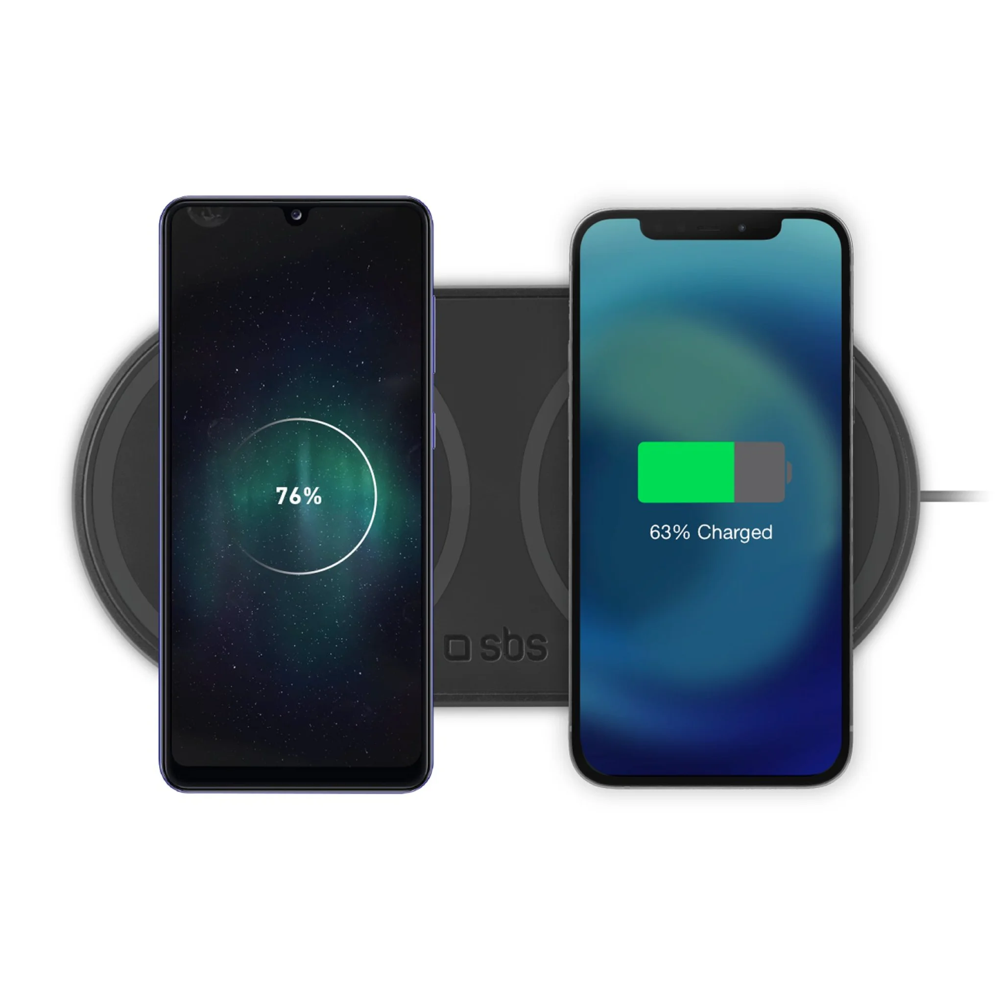 SBS dobbelt trådløs 10W+10W Qi opladerplade. Sort SBS dobbelt trådløs 10W+10W Qi opladerplade. Sort