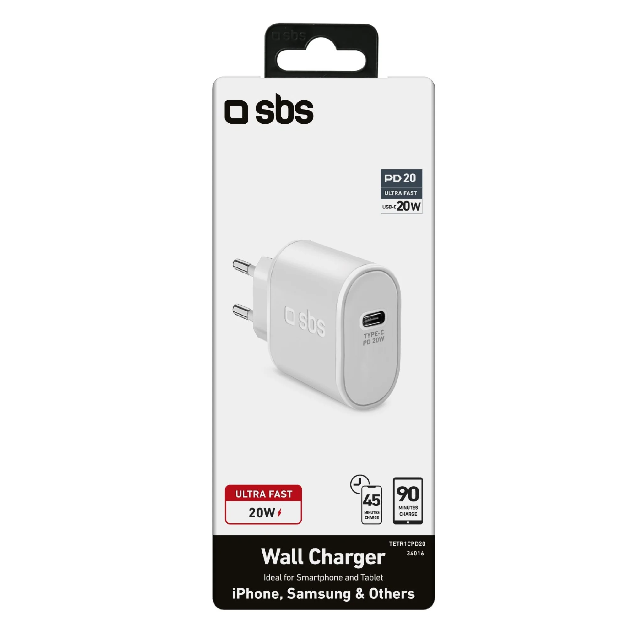 SBS 20W oplader. Hvid