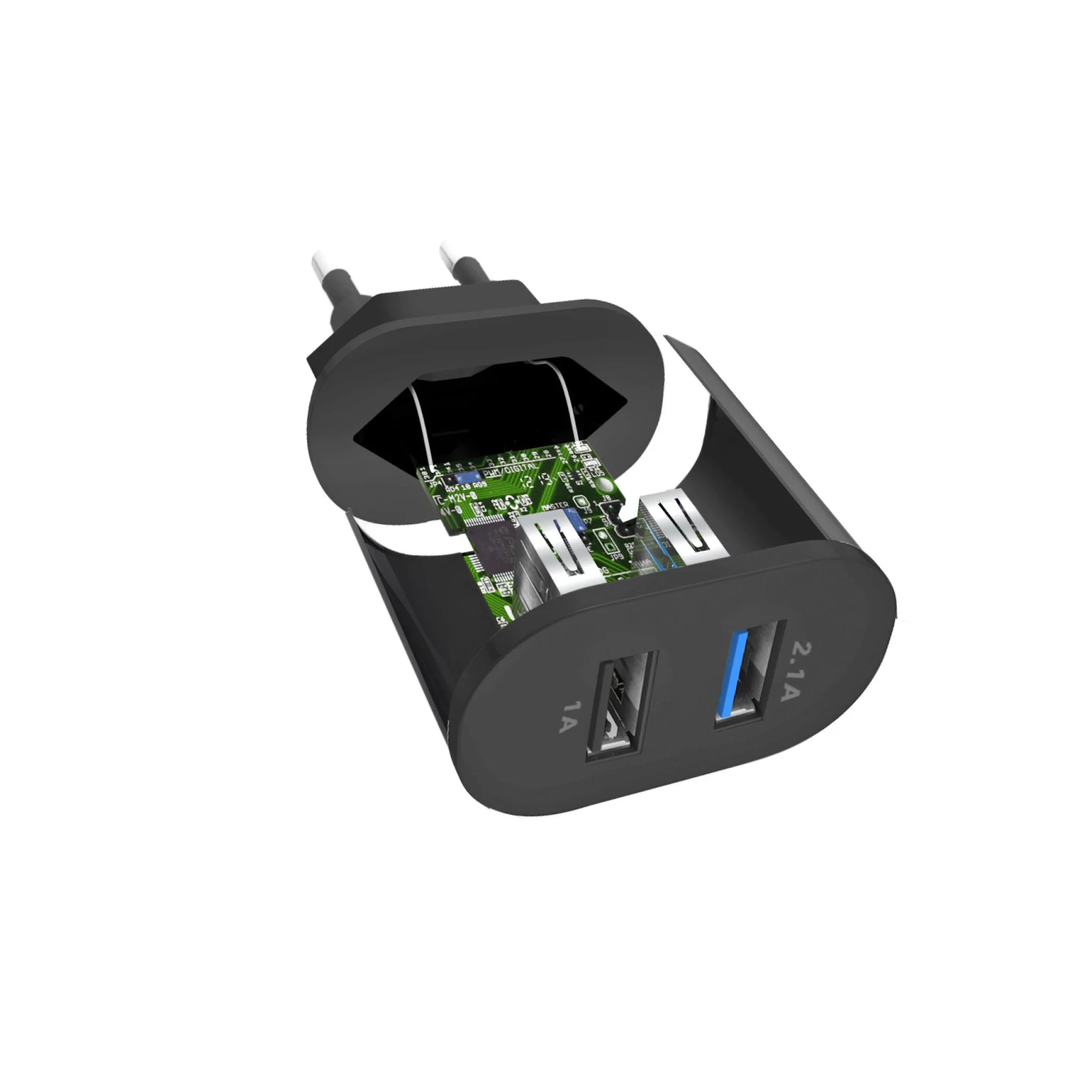 SBS 2100 mAh oplader. 2.1A + 1A. Sort
