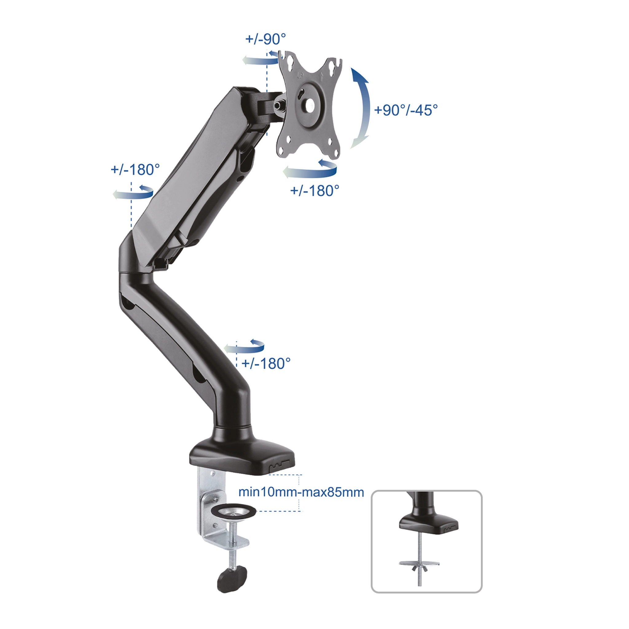 Sinox Office enkel skærm skrivebordsbeslag med gasspring. Op til 32". Sort Sinox Office enkel skærm skrivebordsbeslag med gasspring. Op til 32". Sort