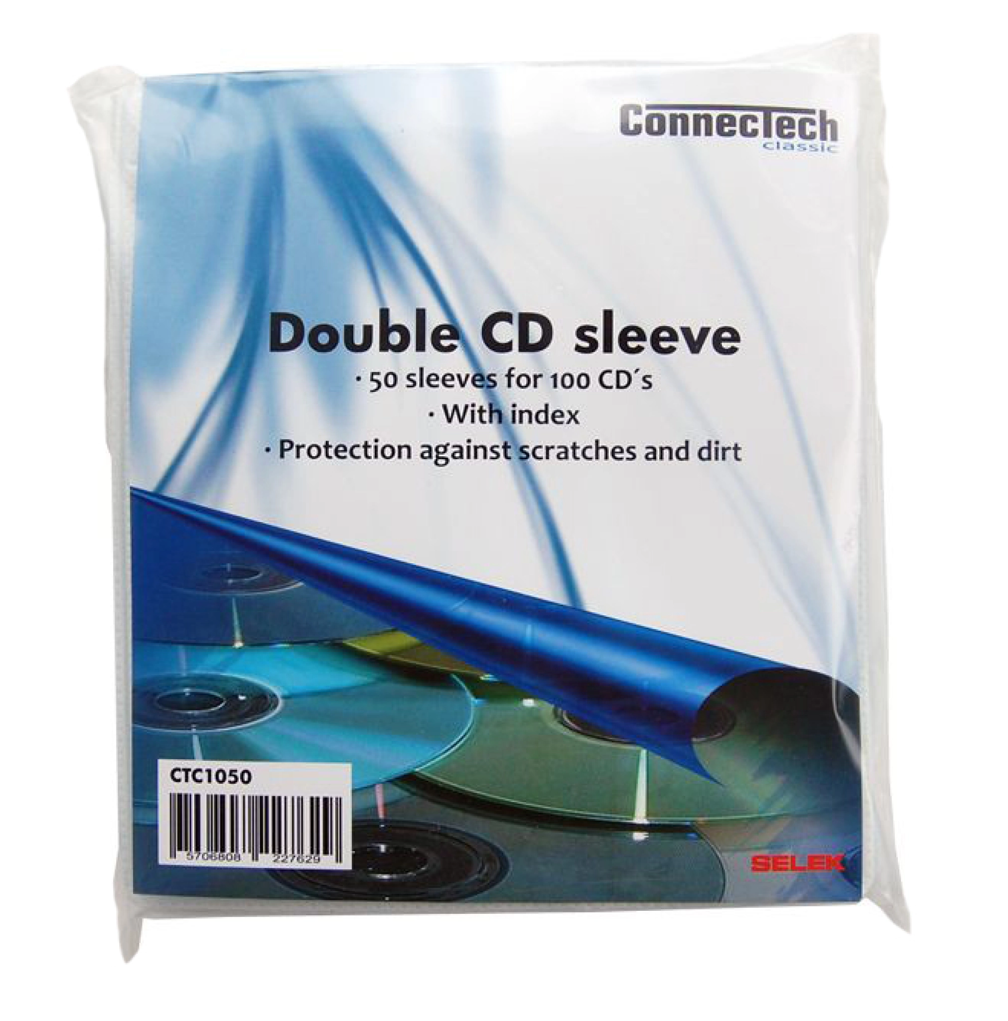 Connectech dobbelt CD hylster. 50-pak. Gennemsigtig