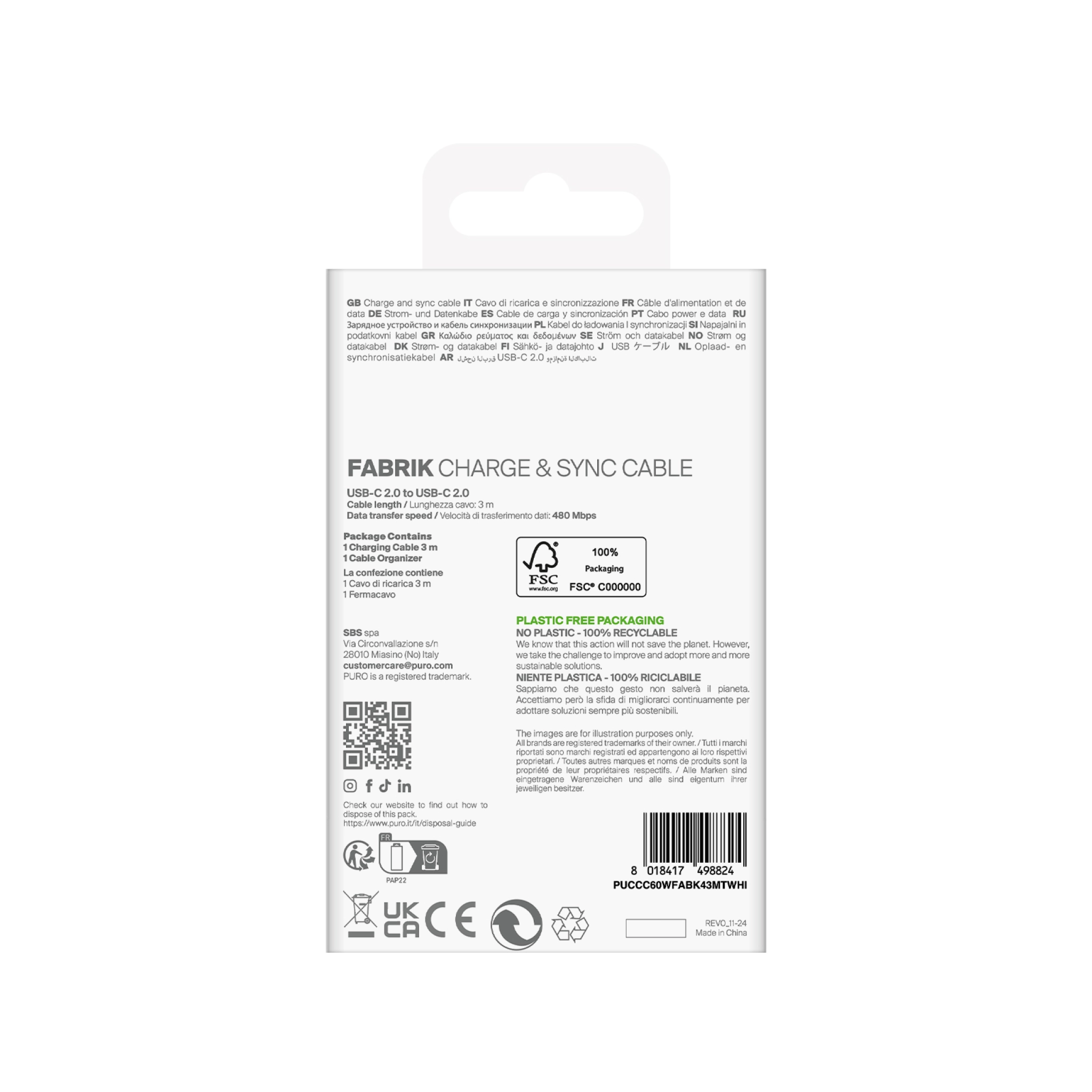 PURO Stofkabel "FABRIK" fra USB-C til USB-C