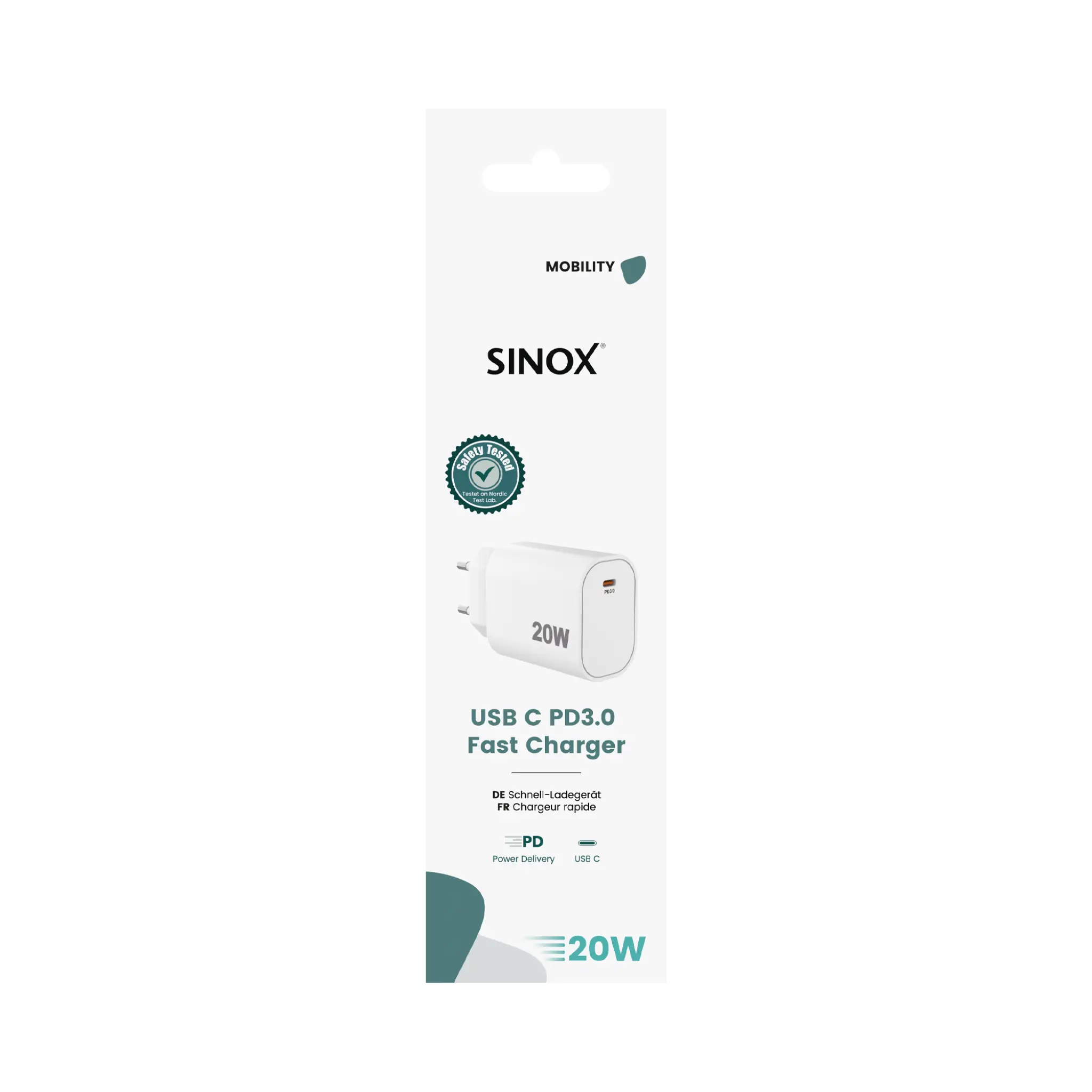 Sinox 230V USB-C PD oplader 20W. Hvid
